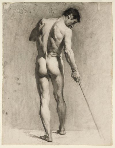 Studio dal vero di un nudo maschile con un bastone da Adolphe Valette