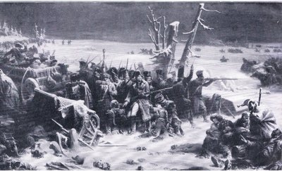 Il maresciallo Ney sostiene la retroguardia durante la ritirata da Mosca, illustrazione da Landmarks in European History pubblicato da Gresham Publishing Co, c.1920 da Adolphe Yvon