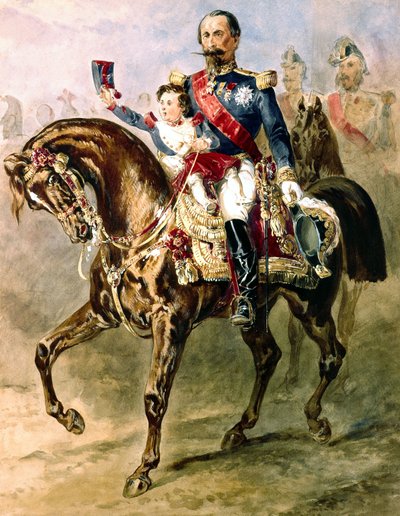 Napoleone III con suo figlio Luigi Napoleone a cavallo da Adolphe Yvon