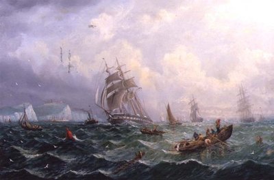 Navi in mare mosso a Scarborough da Adolphus Knell