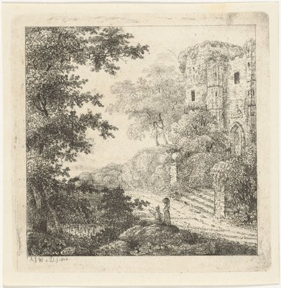 Paesaggio con figure presso le rovine di un castello da Adriaan Jacob Willem van Dielen