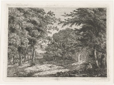 Paesaggio con cappella tra alberi e monaco che legge da Adriaan Jacob Willem van Dielen