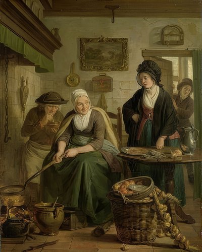 Donna che cucina frittelle da Adriaan de Lelie