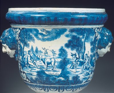 (dettaglio) Grande urna mitologica da giardino in stile barocco di Delft blu e bianca, c.1700 da Adriaen (fl.1868 d.1701) (attr.to) Kocks