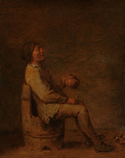 Uomo seduto con una pipa e una brocca in un interno da Adriaen Brouwer (possibly copy after)