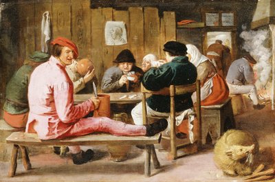 Contadini che fumano e bevono a un tavolo in una taverna da Adriaen Brouwer