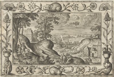 Abramo offre Isacco (serie Paesaggi con scene bibliche, mitologiche e di caccia) da Adriaen Collaert