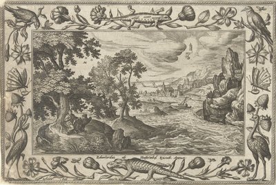 Apostolo Giovanni a Patmos (Paesaggi con scene bibliche, mitologiche e di caccia) da Adriaen Collaert
