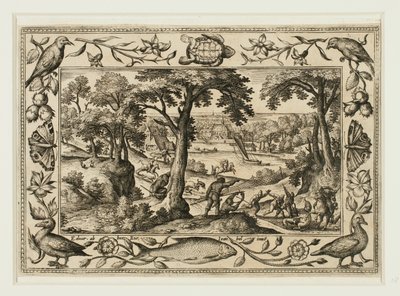 Caccia al cinghiale, da Paesaggi con scene del Vecchio e Nuovo Testamento e Scene di caccia da Adriaen Collaert
