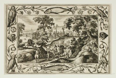 Caccia al cervo, da Paesaggi con scene del Vecchio e Nuovo Testamento e Scene di caccia da Adriaen Collaert