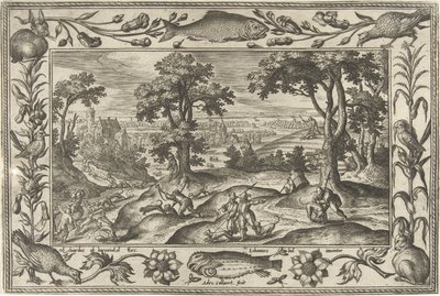 Caccia alla lepre (serie: Paesaggi con scene bibliche, mitologiche e di caccia) da Adriaen Collaert