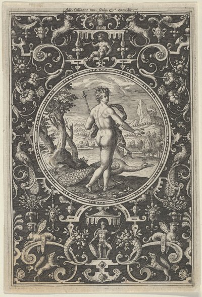 Giunone in una Cornice Decorativa con Grottesche, dal Giudizio di Paride da Adriaen Collaert