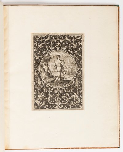 Giunone, tavola da una suite di 6 disegni ornamentali con il giudizio di Paride da Adriaen Collaert