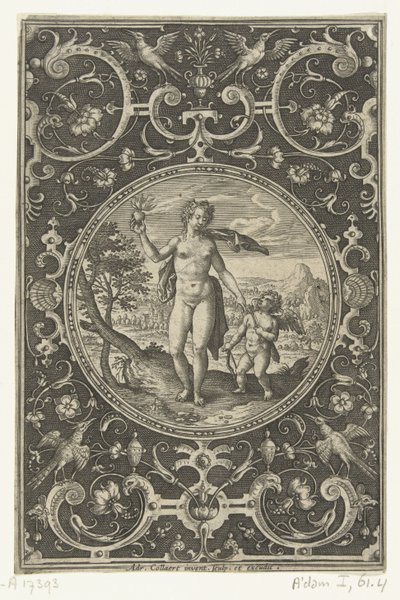 Medaglione con Venere con la mela di Paride in mano e Amore al suo fianco (Medaillons met figuren uit het Oordeel van Paris) da Adriaen Collaert