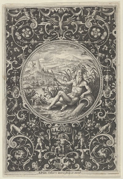 Nettuno in una cornice decorativa con grottesche, dal Giudizio di Paride, c1580-1600 da Adriaen Collaert