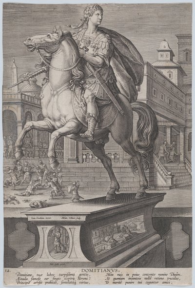 Tavola 12: statua equestre di Domiziano, vista tre quarti a sinistra, ca. 1587-89 da Adriaen Collaert