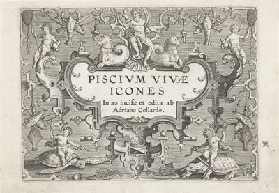 Frontespizio con creature marine come ornamenti da Adriaen Collaert