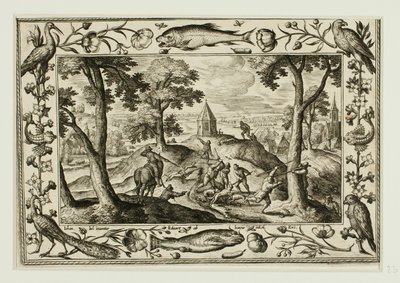 Caccia al lupo, da Paesaggi con scene del Vecchio e Nuovo Testamento e Scene di caccia da Adriaen Collaert