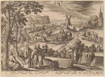 La raccolta delle spighe di grano nel giorno di sabato da Adriaen Collaert after Hans Bol