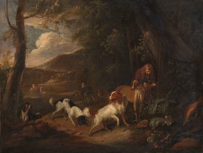 Cacciatore con cani ai margini di un bosco da Adriaen Cornelisz Beeldemaker