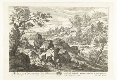 Paesaggio con cavalieri presso una roccia da Adriaen Frans Boudewyns