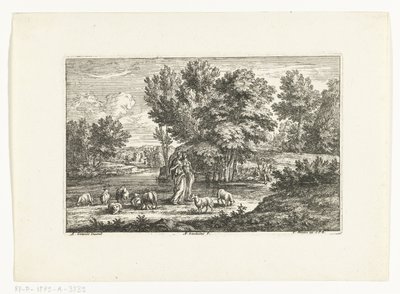Paesaggio con due pastorelle vicino a un