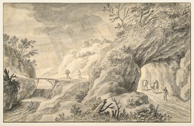 Paesaggio roccioso con strada da Adriaen I van Nieulandt