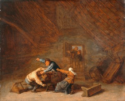 Interno di un fienile con due contadini che litigano da Adriaen Jansz. van (attr. to) Ostade