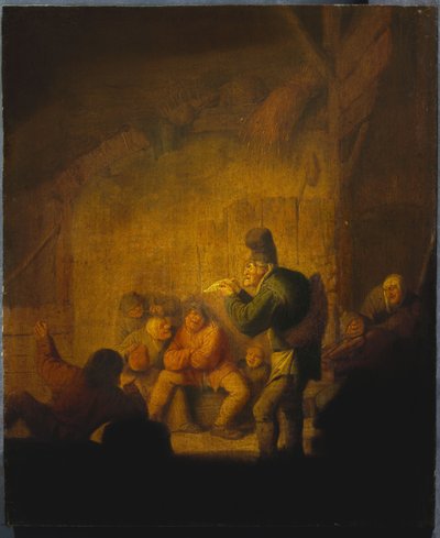 Interno di un fienile con un giullare che intrattiene i suoi compagni da Adriaen Jansz. van Ostade