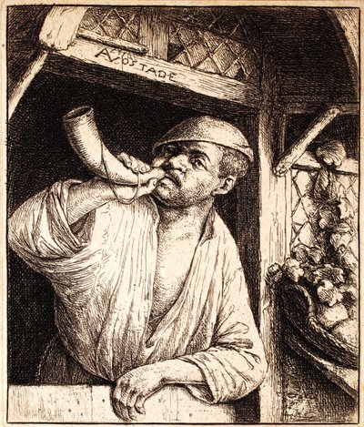 Fornaio che suona il suo corno, c.1670 da Adriaen Jansz. van Ostade