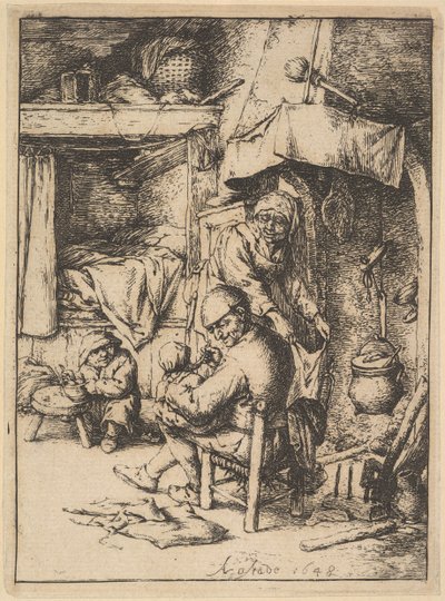 Padre di famiglia che dà il brodo al suo bambino da Adriaen Jansz. van Ostade