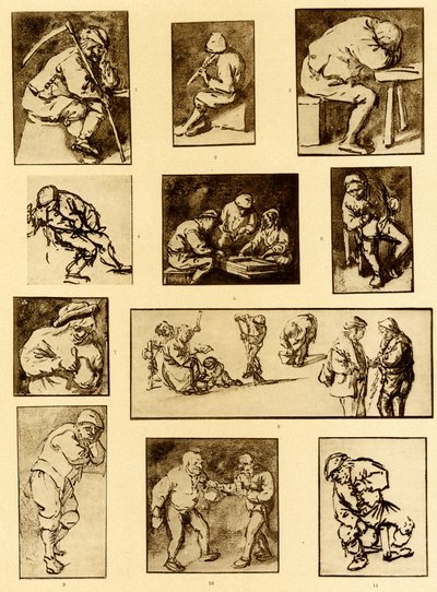 Schizzi a penna di scene di taverna da Adriaen Jansz. van Ostade