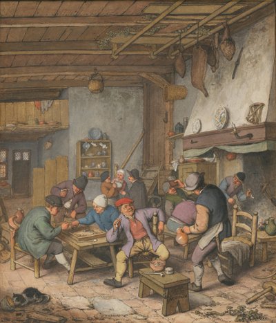 Stanza in una locanda con contadini che bevono, fumano e giocano a backgammon, 1678 da Adriaen Jansz. van Ostade