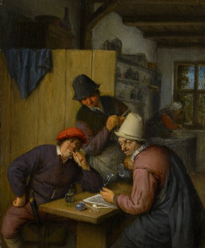 Tre contadini che bevono e fumano in una taverna da Adriaen Jansz. van Ostade
