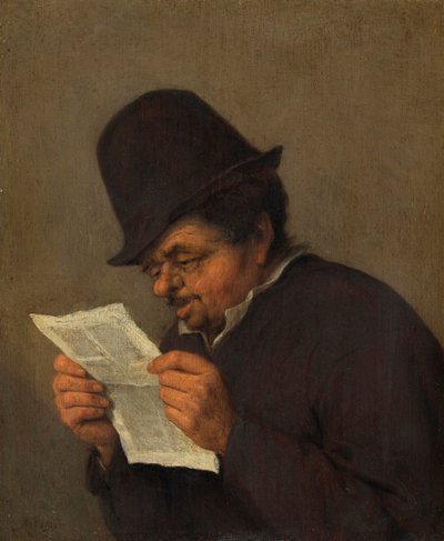 Vecchio contadino che legge un giornale da Adriaen Jansz. van school of Ostade