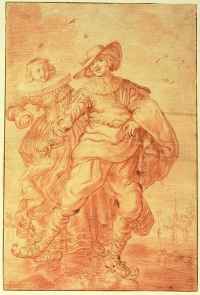 Una signora e un gentiluomo che pattinano sul ghiaccio, c.1625 da Adriaen Pietersz van de Venne