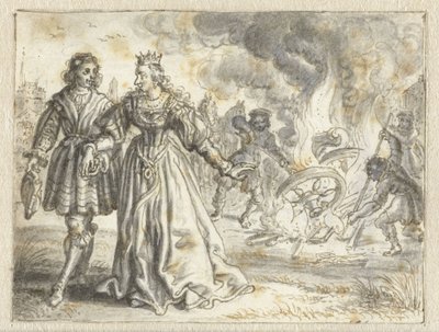 Carrozza nuziale della sposa bruciata dietro di lei da Adriaen Pietersz van de Venne