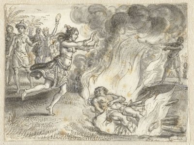 Cremazione praticata da persone in una terra lontana da Adriaen Pietersz van de Venne