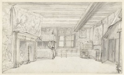 Vista di una camera riccamente arredata con un letto a baldacchino da Adriaen Pietersz van de Venne