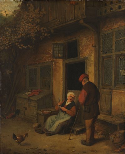Una donna che pulisce aringhe davanti alla sua casa da Adriaen van Ostade (copy after)
