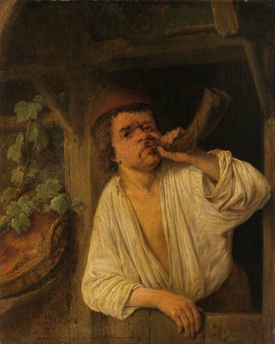 Un fornaio che suona il suo corno da Adriaen van Ostade