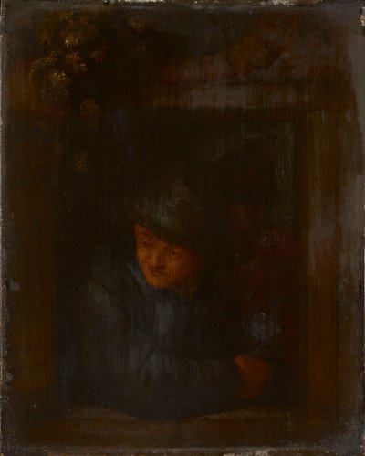 Un contadino appoggiato al cornicione della finestra da Adriaen van Ostade