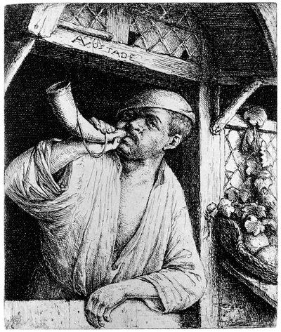 Un fornaio che suona il suo corno da Adriaen van Ostade