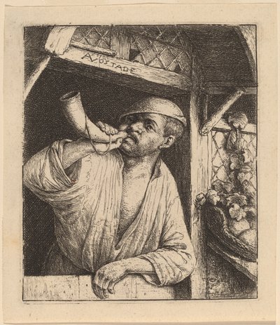 Fornaio che suona il suo corno da Adriaen van Ostade