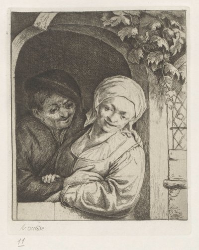 Contadino e contadina come coppia innamorata sulla soglia da Adriaen van Ostade