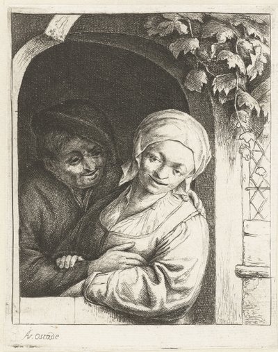 Contadino e contadina come coppia innamorata in una porta (serie La coppia di contadini innamorati) da Adriaen van Ostade