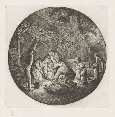 Famiglia di contadini che macella un maiale da Adriaen van Ostade