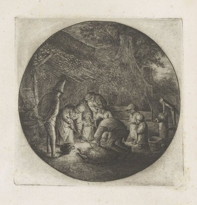 Famiglia contadina mentre macella un maiale da Adriaen van Ostade