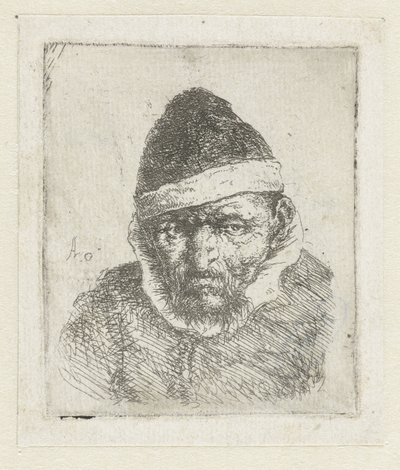Busto di un vecchio contadino con un cappello a punta da Adriaen van Ostade