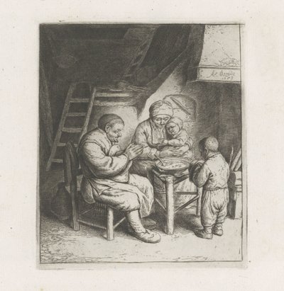 Famiglia che prega prima del pasto da Adriaen van Ostade
